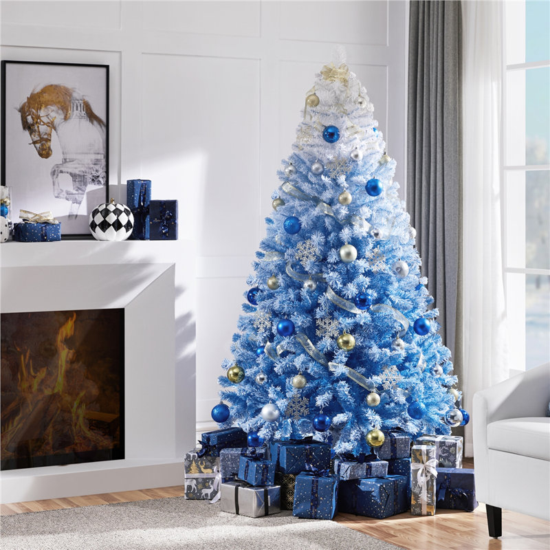 Yaheetech Lake Blue Gradient Flocked Artificial Christmas Tree